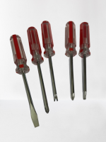 Bộ 5 tua vít đầu dẹp, bake cán cứng nhựa trong suốt-V20