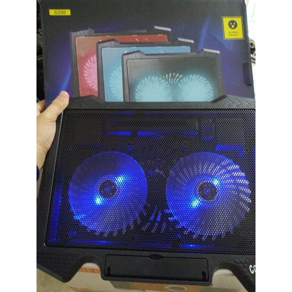 Đế Tản Nhiệt Quạt tản nhiệt Laptop Cooler S200 Pad 2 Quạt lớn, Đèn Led