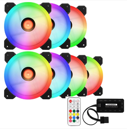Bộ 5 Fan case COOLMON RGB - 2 vòng riing- KÈM HUB REMOTE