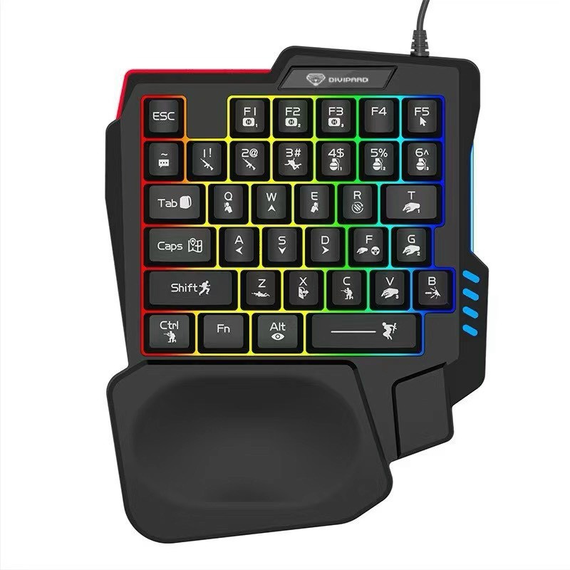 Bàn phím giả cơ một tay DIVIPARD K5 dùng cho IOS, Android, PC Full LED - Bàn phím 1 tay Chơi game PUBG mobile